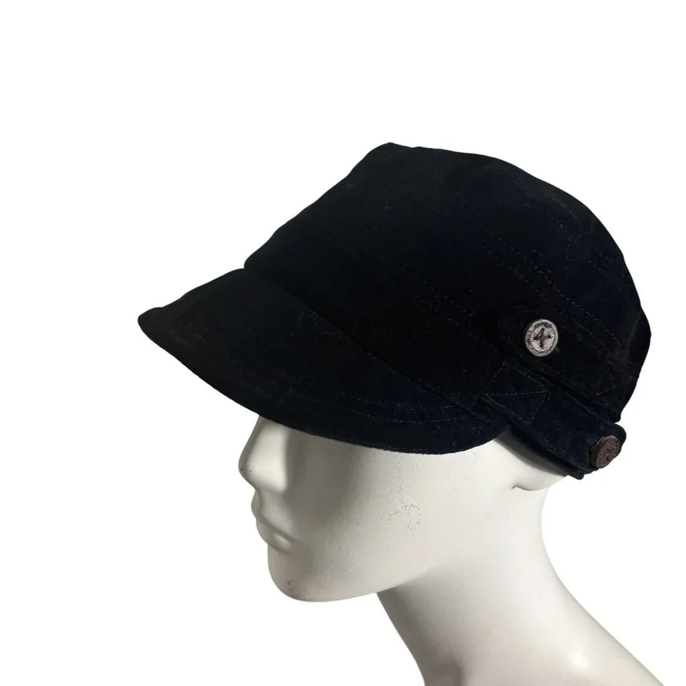 Lucky Brand Black Velvet Newsboy Cap With Button Detail - Picture 3 of 7